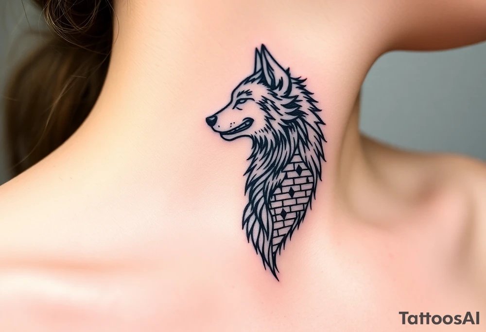Big  wolf  blowing down   a brick house tattoo idea
