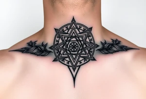 wide sacred geometry throat tattoo with multiple layers tattoo idea