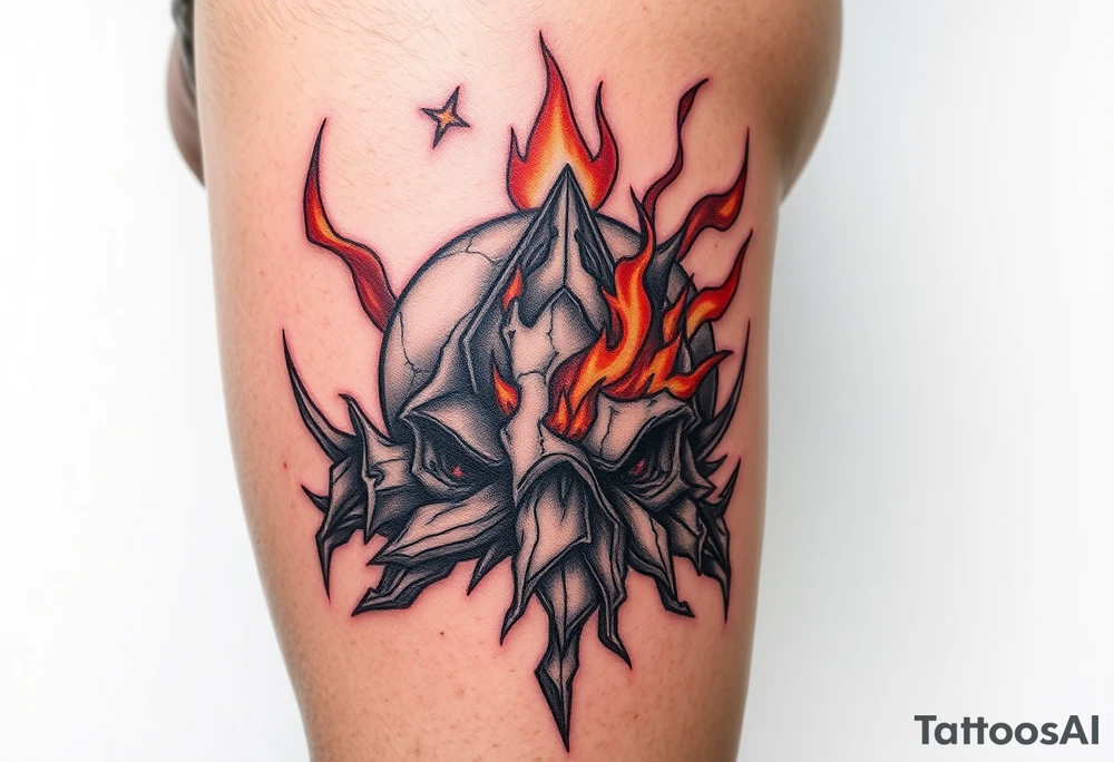toxic world on fire tattoo idea