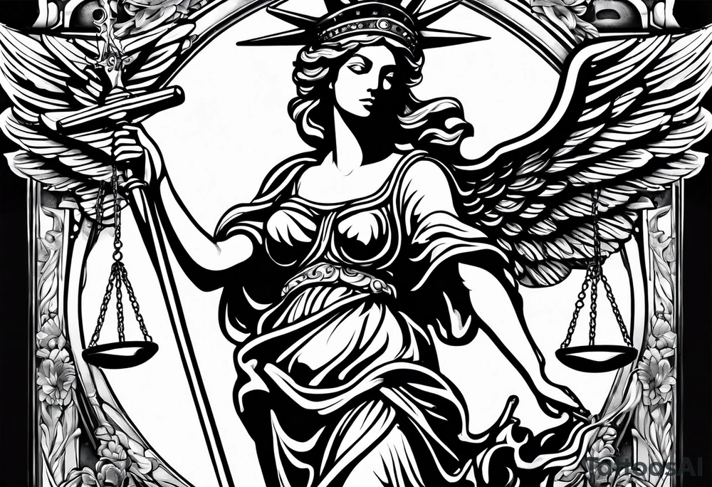 lady justice with wing tattoo idea
