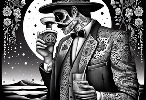 Mexico day of dead  man standing
 drink horizontal tattoo idea