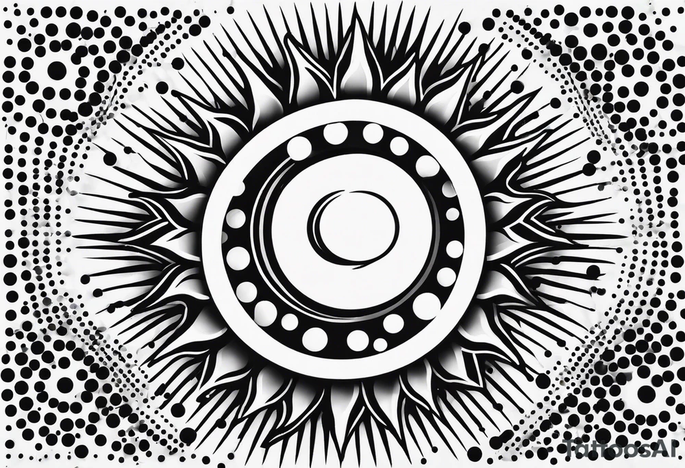 simple sun made of black dots and circles tattoo idea