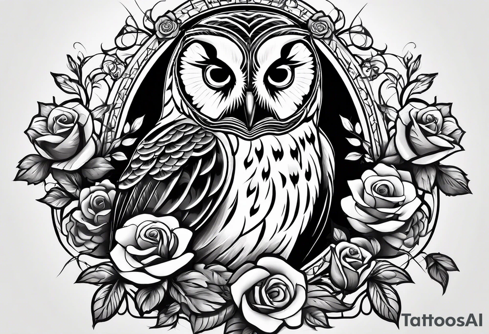 Barred owl with a rose tattoo idea