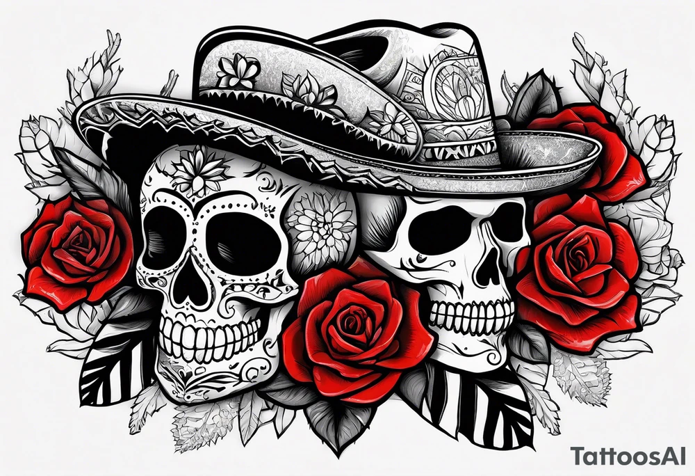 day of dead, red rose, Mexican hat, no skull, cactus tattoo idea