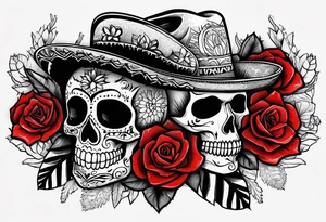 day of dead, red rose, Mexican hat, no skull, cactus tattoo idea