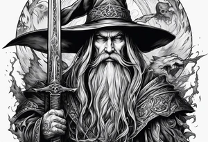 Wizard 
with long sword on a pile of dead demons tattoo idea