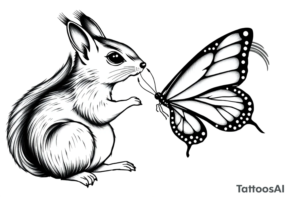 Squirrel kissing butterfly tattoo idea