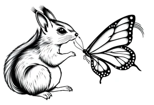 Squirrel kissing butterfly tattoo idea