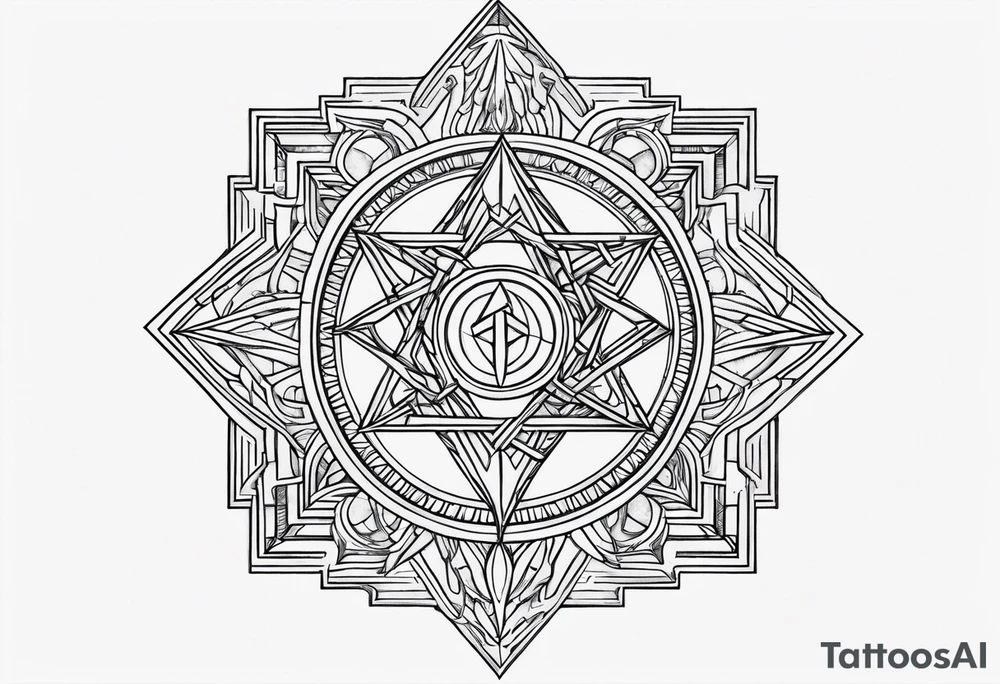 Geometric satanic symbols tattoo idea