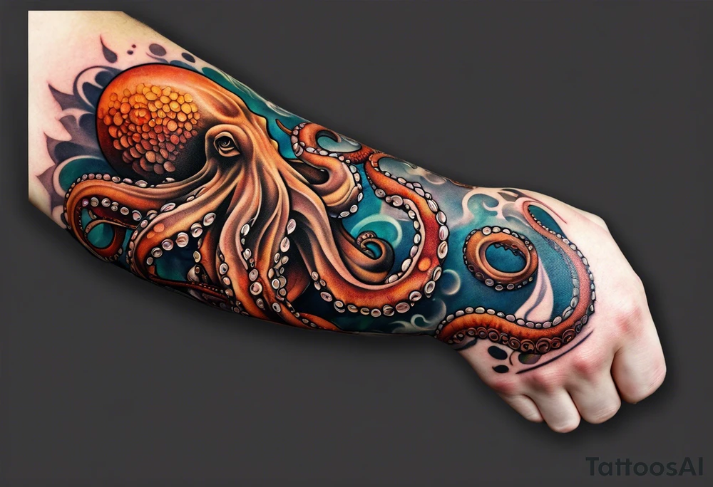 Octopus Arm Sleeve with fall colors tattoo idea