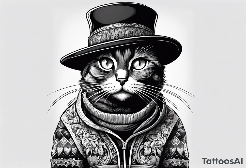 Black cat with funny hat and sweater tattoo idea Black cat with funny hat and sweater tattoo idea
