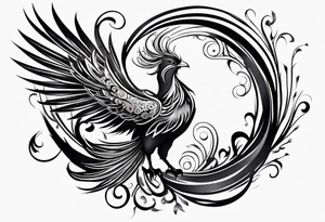 tribal pheonix with long tail curling tattoo idea