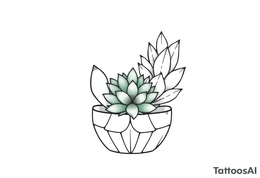 cute cacti and succulent in a pot tattoo idea