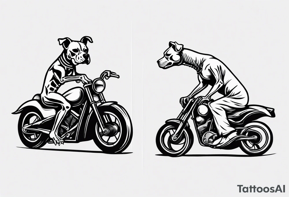 A skeleton and a Pitt bull on a motorcycle tattoo idea