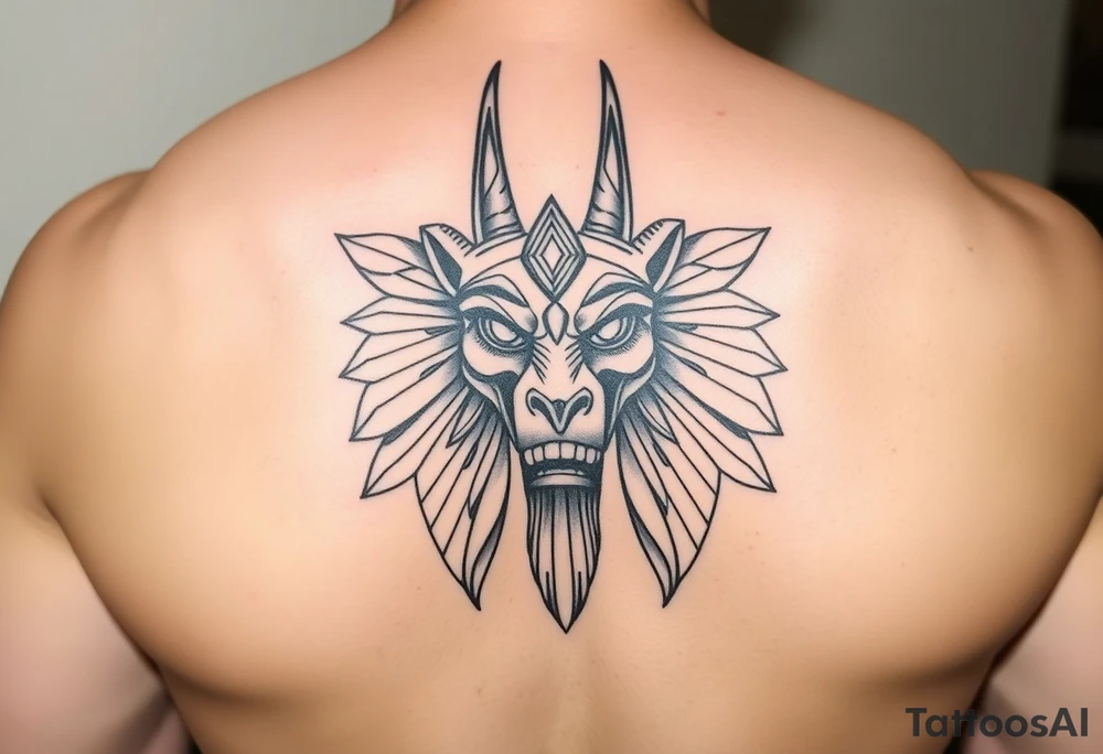 Angry muscle Egyptian Anubis god face in Egypt style tattoo idea