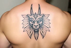 Angry muscle Egyptian Anubis god face in Egypt style tattoo idea