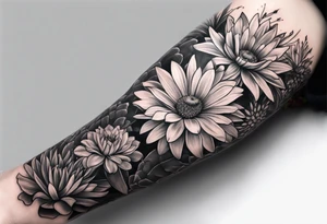 Forearm sleeve with cactus, daisies, and greenery tattoo idea