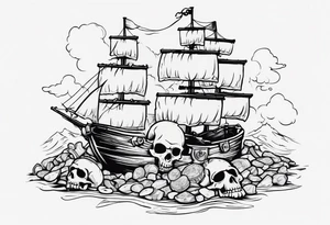 goonies pile of treasure with one eyed willy pirate skull on top tattoo idea