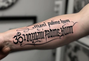 Mantra Script (e.g., "Om Mani Padme Hum") – A sacred Tibetan or Sanskrit phrase, done in elegant script or calligraphy, wrapping around arms or spines. tattoo idea