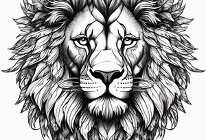 Powerful lion and feathers tattoo idea