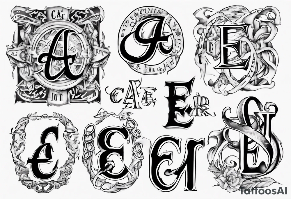 Anagram with letters CA and E tattoo idea