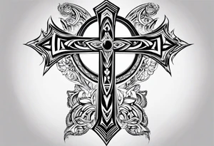 small unique tribal bicep wrap with cross tattoo idea