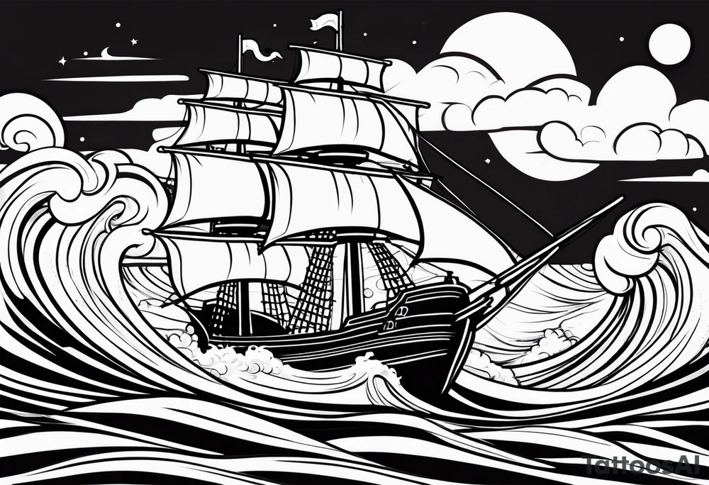 Black pearl pirate ship with waves tattoo idea
