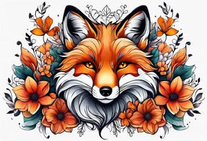 animal fox, flower tattoo idea