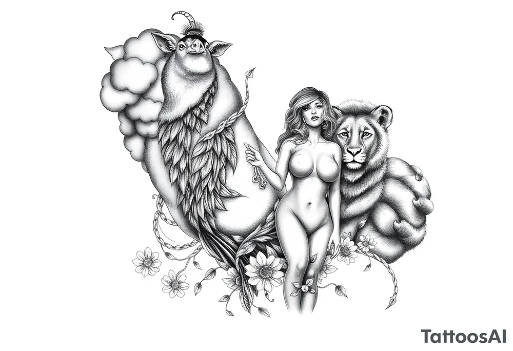 Storm clouds, pig, peacock , fat sexy naked fat woman, cupcakes, noose , money, goat, lion, couple having sex, cigerette storm lightening tattoo idea