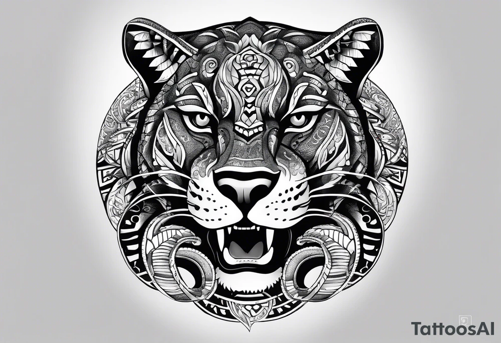 aztec black jaguar with snake tattoo idea