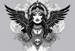 kali, goddess pirate, pachamama, valkrye, warrior, skull, lotus azul, wing, eagle, zenza resonance, stars tattoo idea