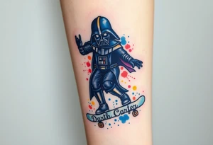 Darth Vader skateboarding > memorial in heaven > bullets
blue. red. yellow.
skateboard words "Darth Carter"
add date 12/29/88-01/06/24 tattoo idea