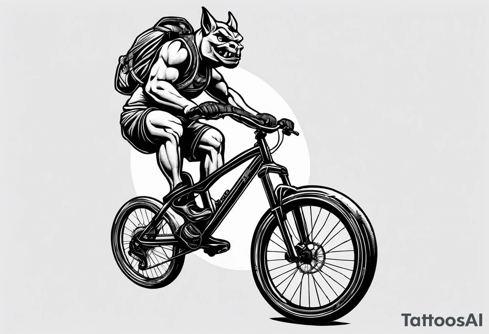 gargoyle riding a full suspension mountain bike with a shadow no background tattoo idea