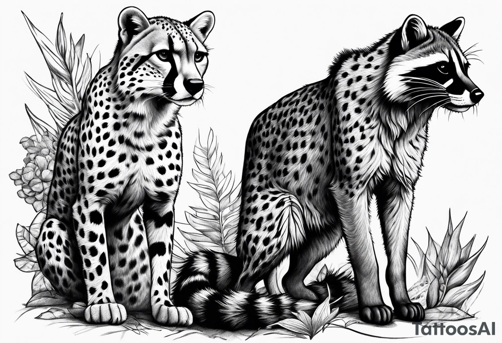 full body cheetah and raccoon climbing on it tattoo idea