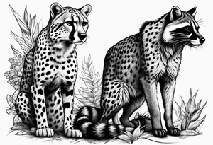 full body cheetah and raccoon climbing on it tattoo idea