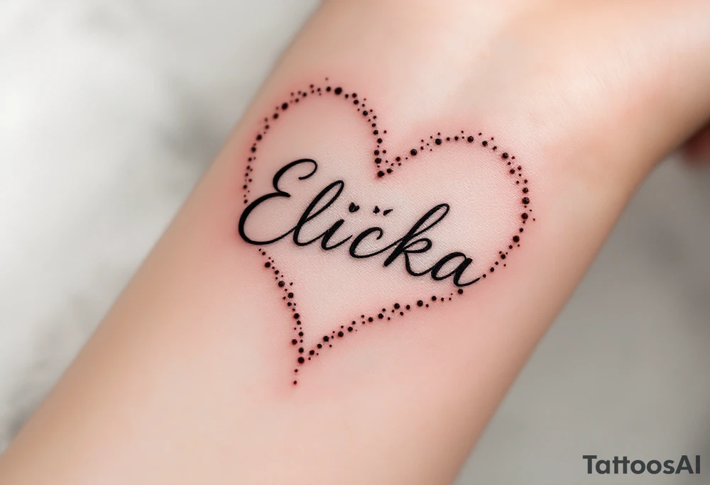A delicate red heart with the name Eliška written in flowing script across the center. tattoo idea