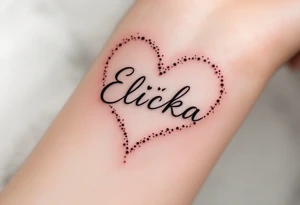 A delicate red heart with the name Eliška written in flowing script across the center. tattoo idea