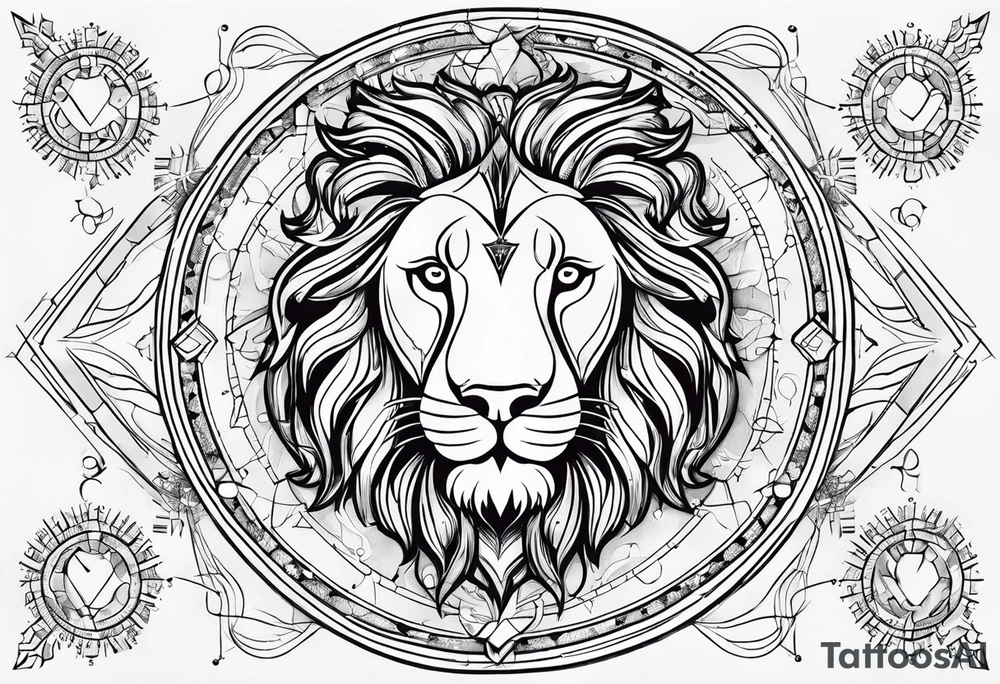 Leo zodiac sign and all of its elements including the constellation on a back tatto tattoo idea