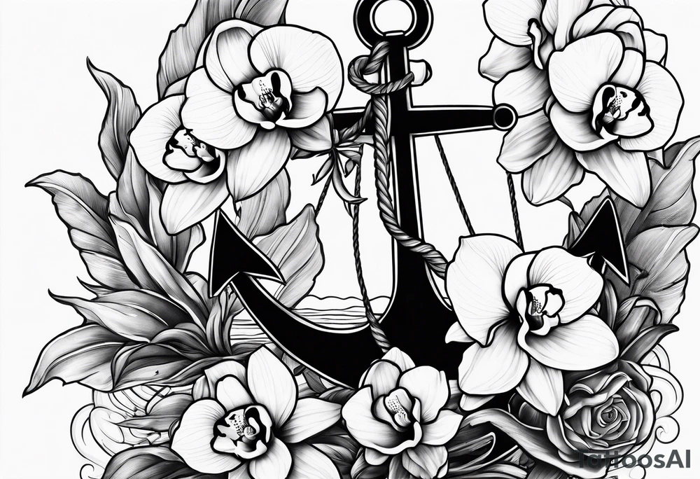 An anchor and orchids tattoo idea
