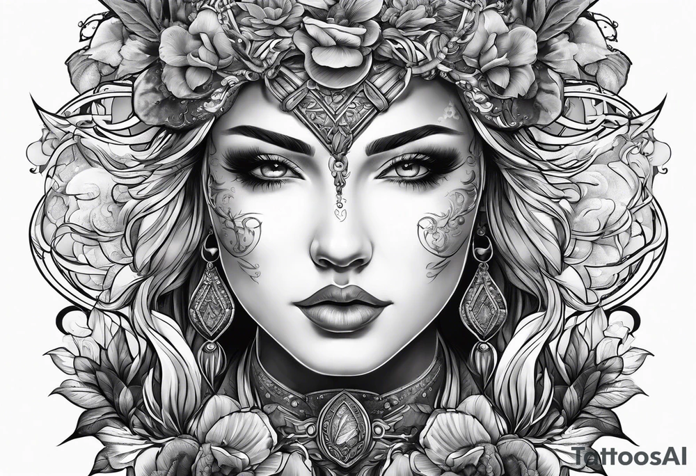 sleeve tattoo - courage, wisdom, temperance, justice tattoo idea