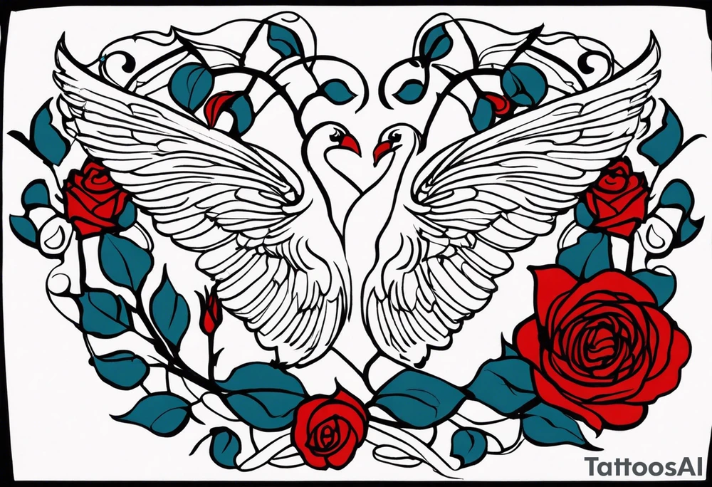 For the sternum will be "Lovers of Valdaro" surrounded by medium sized red roses and intertwined with rose thorn vines, on the top of that, overlooking the Lovers of Valdaro is a large white own with blue eyes and wings spread that goes shoulder to shoulder tattoo idea