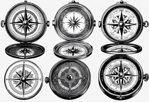 old simple pocket compass opened with both halves showing tattoo idea