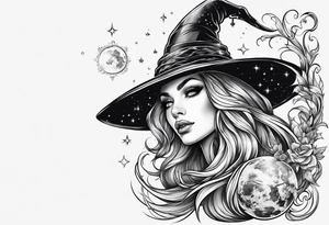 micro realistic tattoo witch cosmic theme tattoo idea