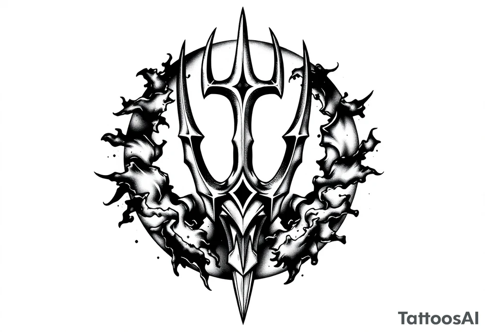 trident with cool background tattoo idea
