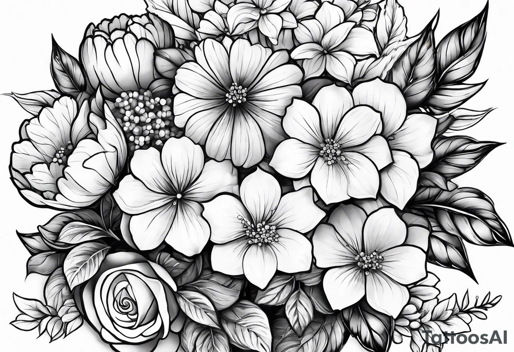 2 inch Flower bouquet with hydrangeas symbolizing gratitude tattoo idea