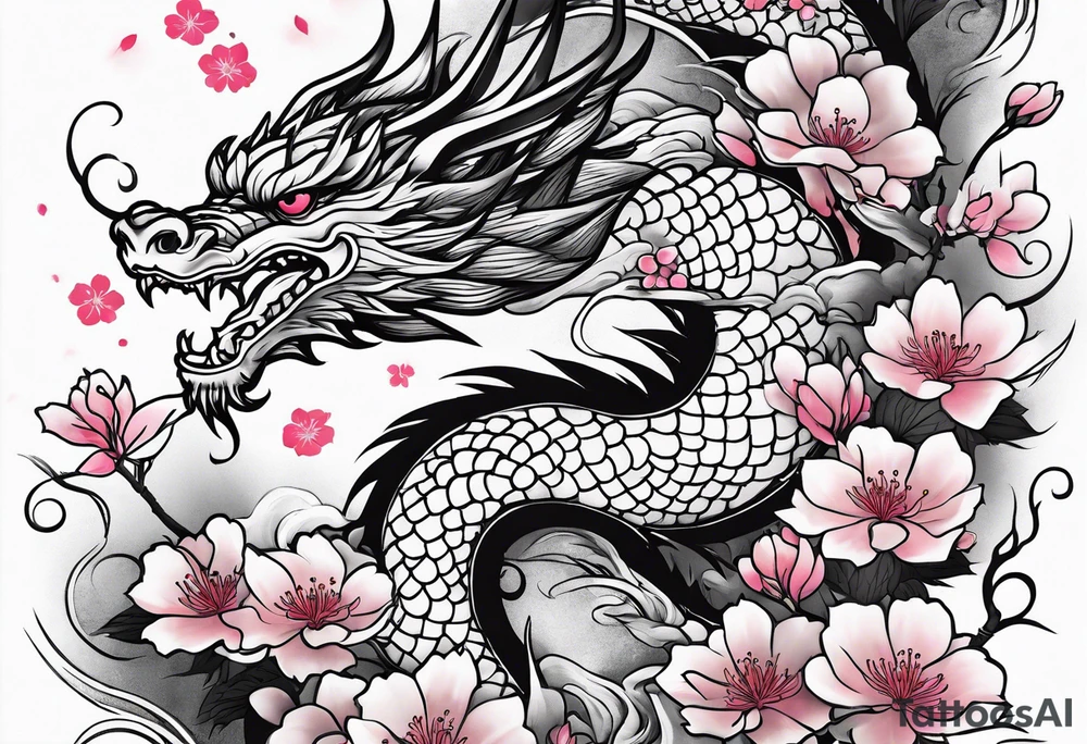 Japanese cherry blossoms dragon minimalist forearm tattoo idea