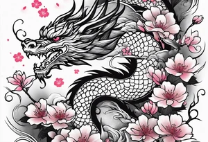 Japanese cherry blossoms dragon minimalist forearm tattoo idea