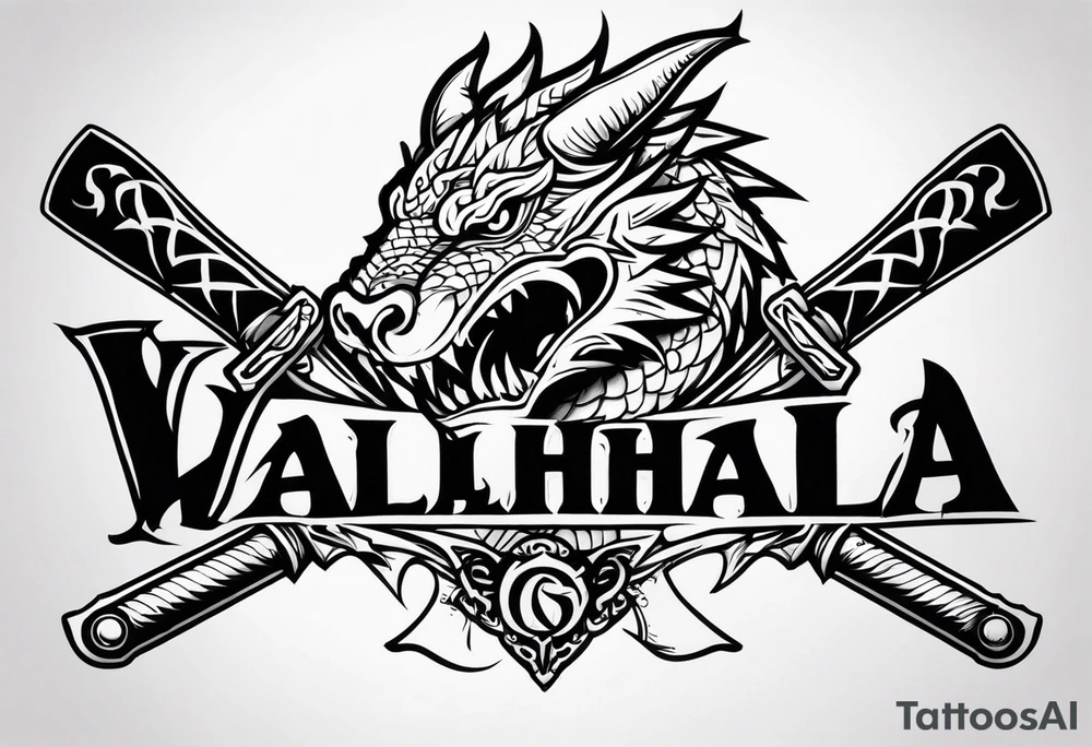 Valhalla sword dragon head axe tattoo idea