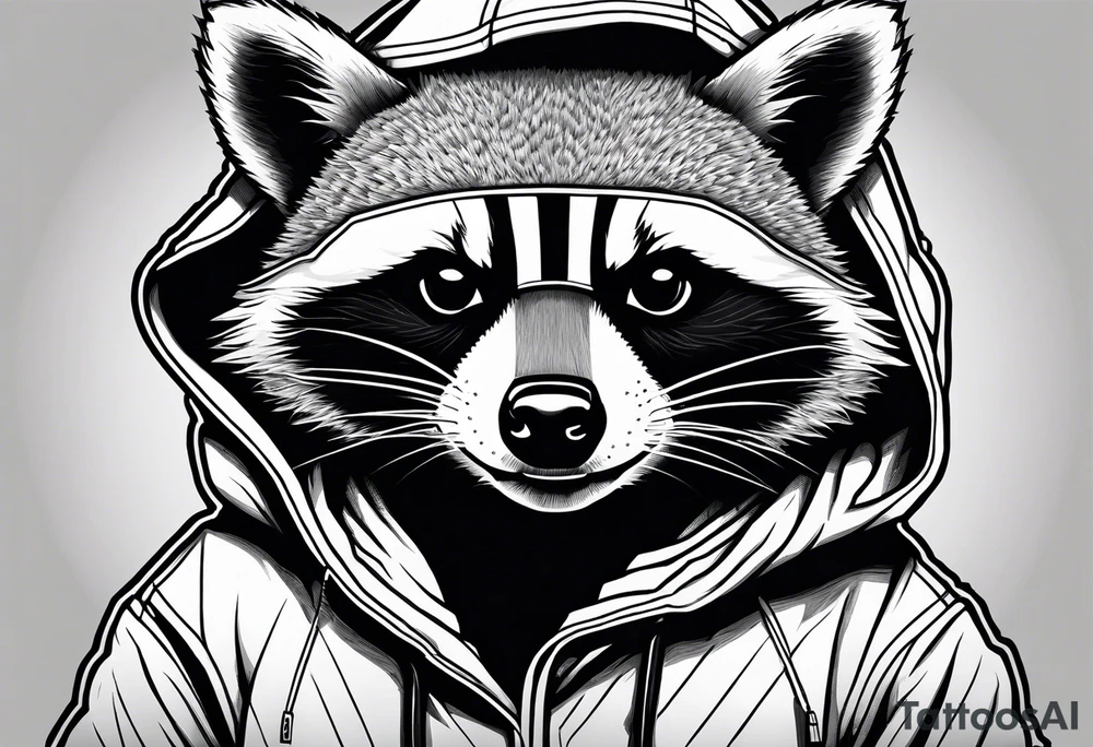 raccoon wearing a Superman hoodie tattoo idea