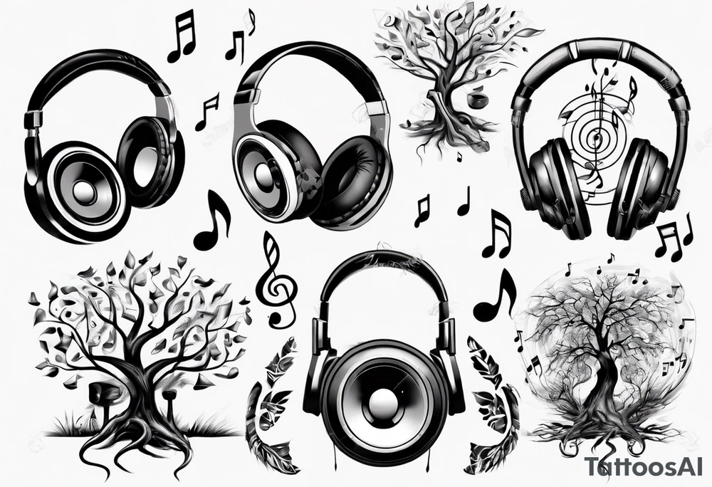 music speaker note tree headphones tattoo idea
